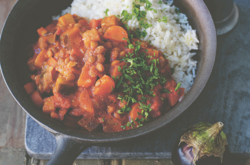 Aubergine- och linscurry